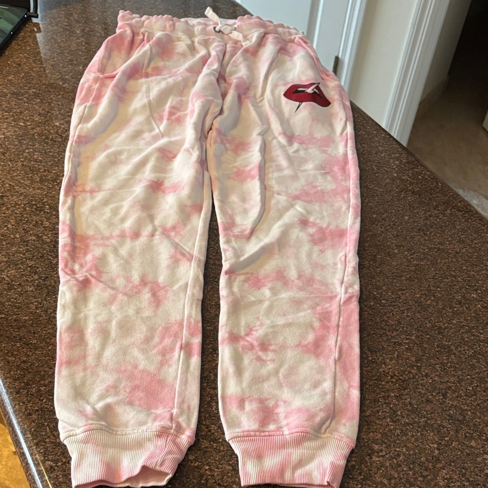 CHRLDR Ladies Pink White Tie-Dye Red Lips Joggers-L